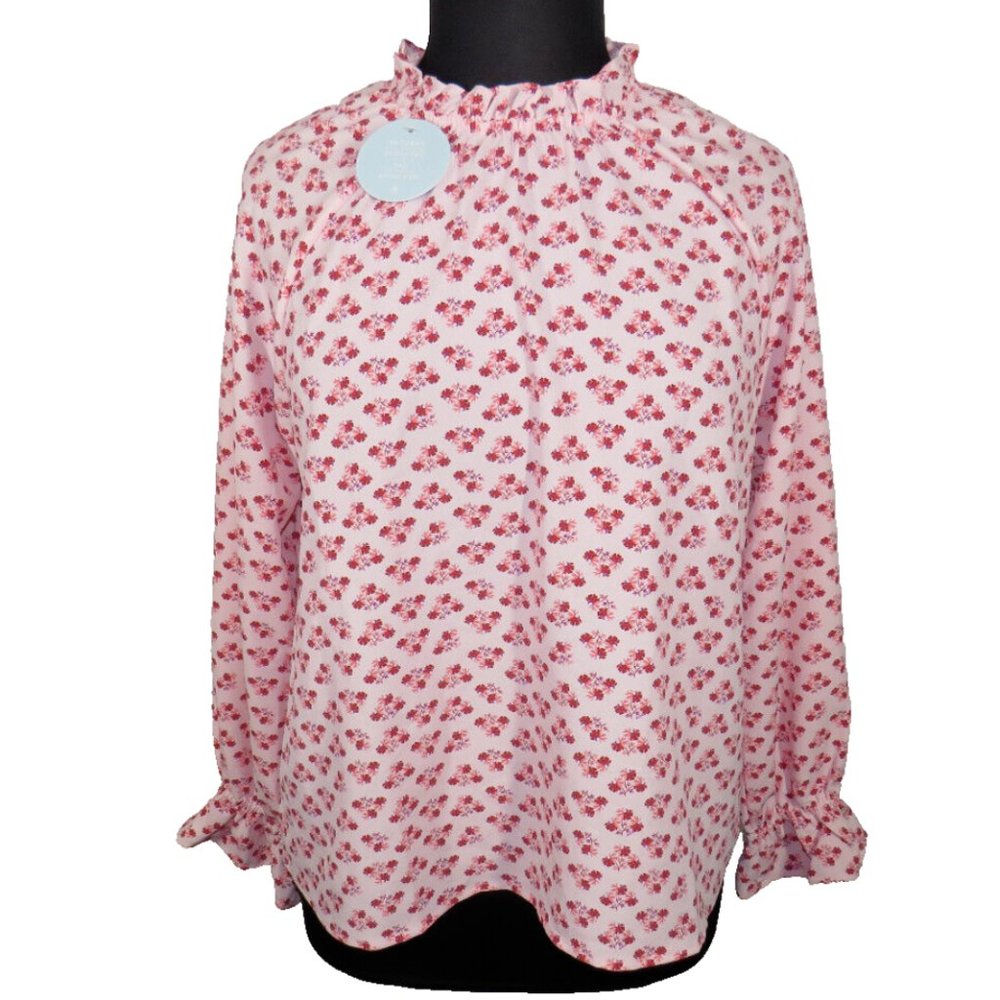 Hill House The Millie Top Women's Size XL Pink Floral Ruffled Long Sleeve